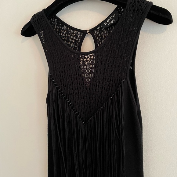 BEBE Black Dress with Crochet Detail, Fringes and Beads - Picture 3 of 11
